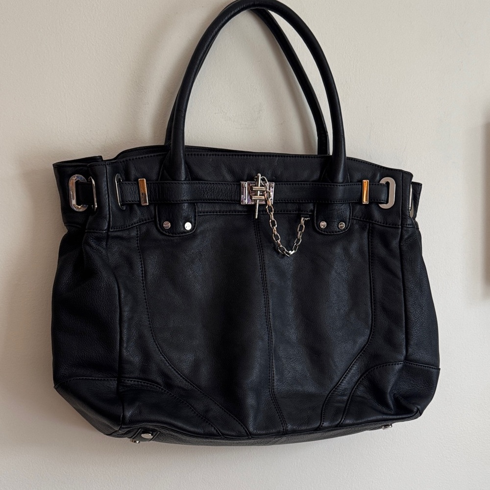 Rachel Zoe Elegant Black Leather Tote Bag - Picture 1 of 8